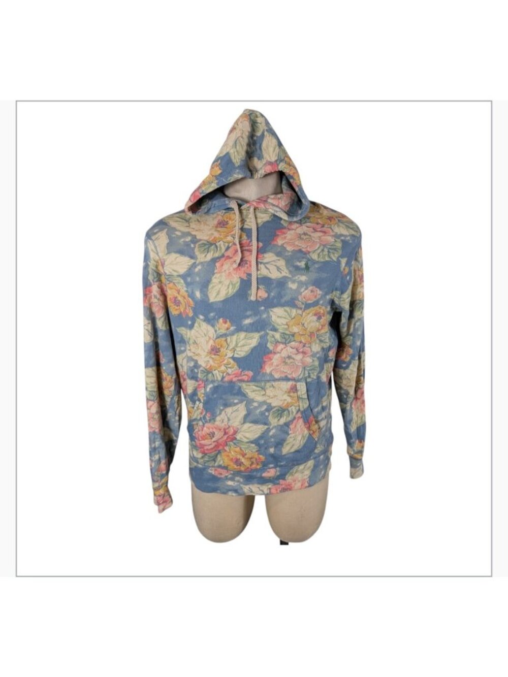 Polo Ralph Lauren Floral Hoodie Sweatshirt Blue Pink men's size m